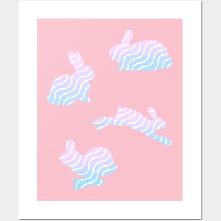 Pastel Easter Bunny Rabbit Wavy Pattern Posters and Art